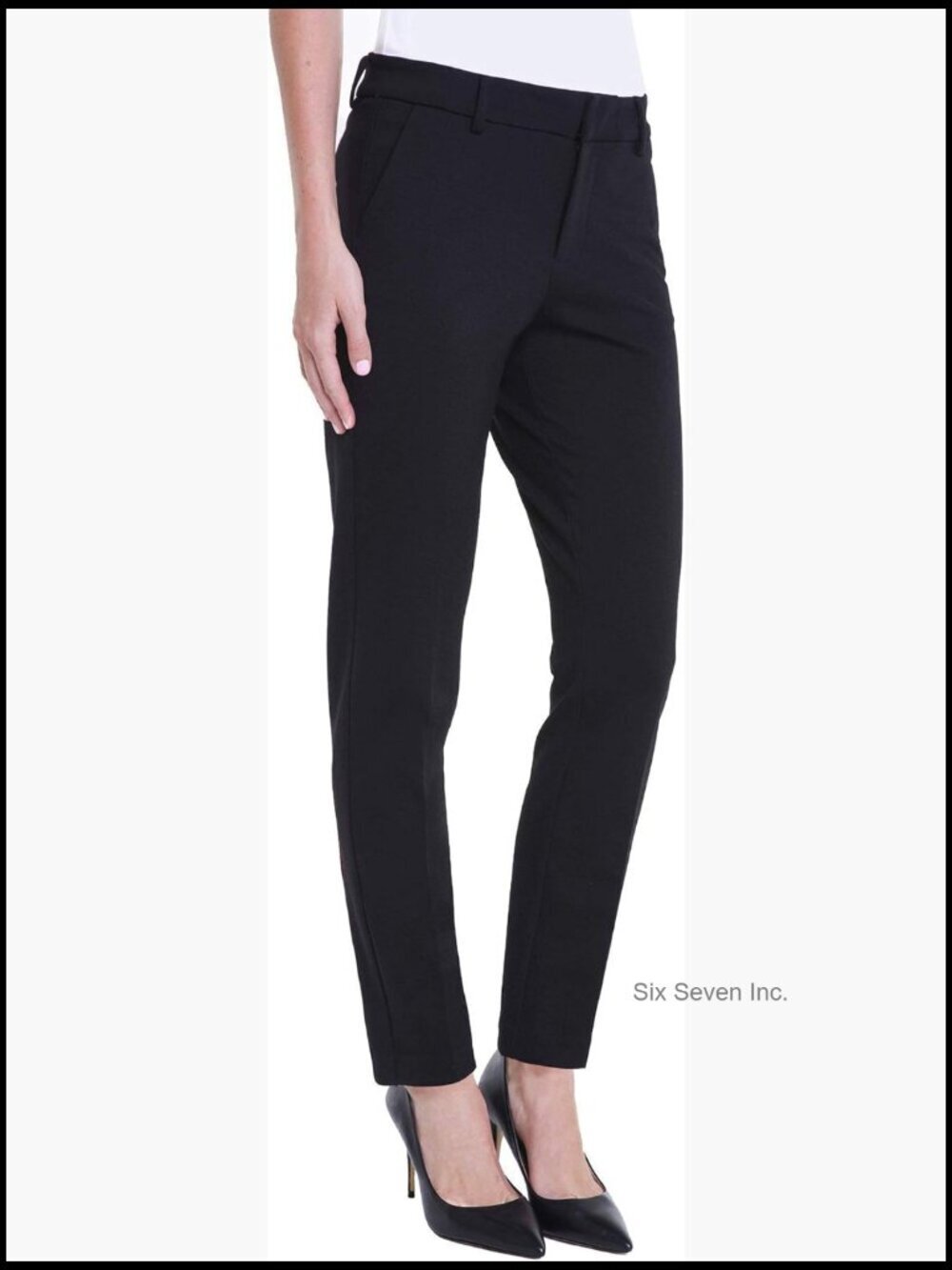 Mid-Rise Knit Trousers Slim Leg Ankle Length Work Pants